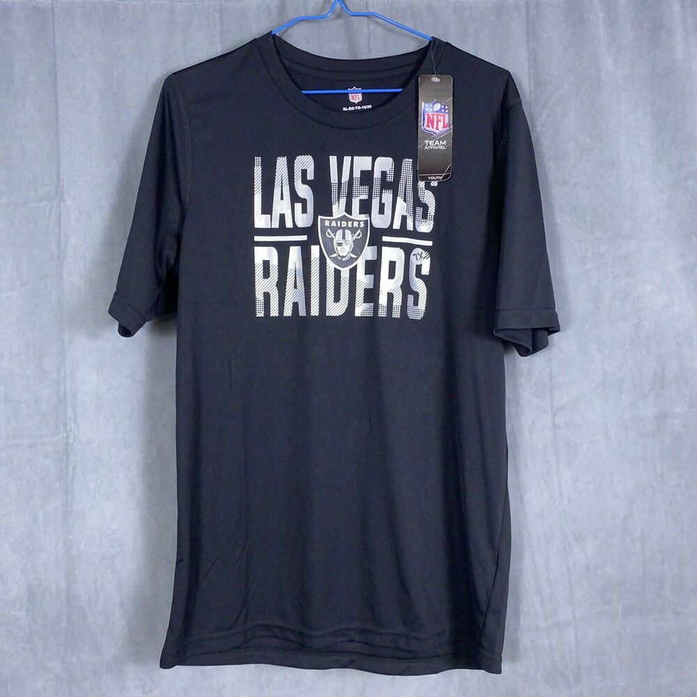 New NFL Las Vegas Raiders Ground Control Dri-Tek Tee Youth 18-20 Black Shirt